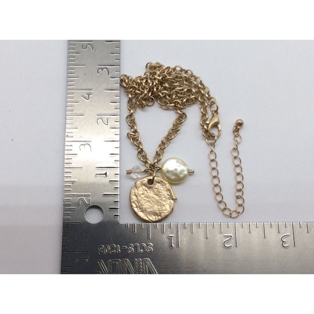 Vintage Necklace Gold Toned With Compass Design Dangle Faux Pearl And Clear Face - Picture 6 of 6